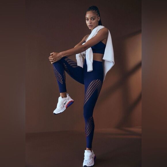 DION LEE X CARBON38 Perforated high rise Cutout Navy/pink leggings M - Picture 1 of 9